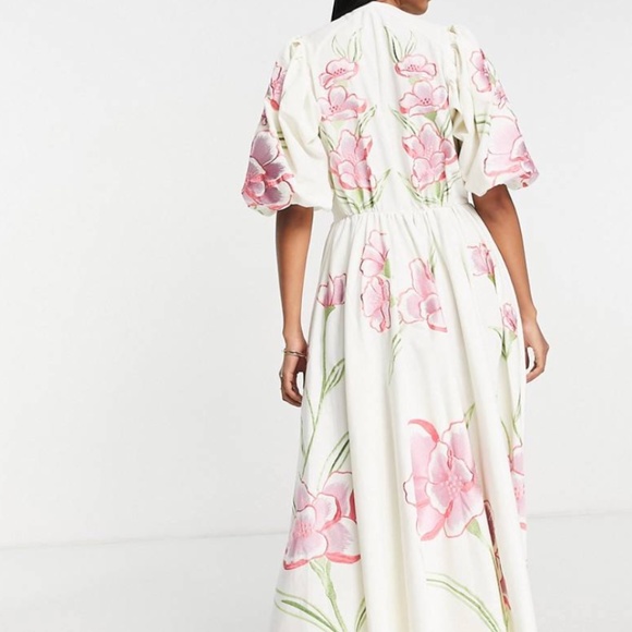 ASOS EDITION button front bright floral embroidered midi dress - Picture 2 of 4